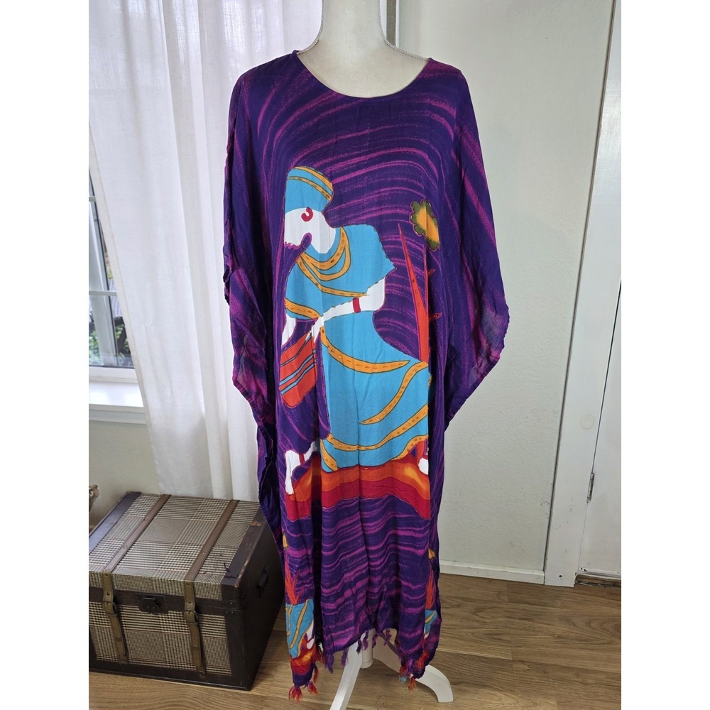 Meetu Magic African Scene Dress Woman Ethnic Culture Kaftan MuuMuu One Size